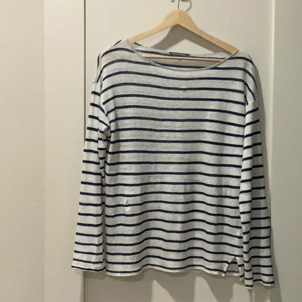 Michael Stars Navy Striped Linen Top